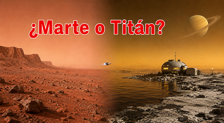 Comparación de Marte y Titán con una base humana en la superficie de Titán.