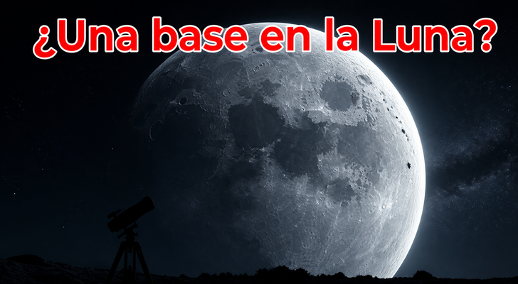 La Luna observada con un telescopio bajo el título ¿Una base en la Luna?