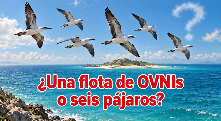 Ilustración conceptual de seis aves sobre el mar, no un fotograma del caso PR135