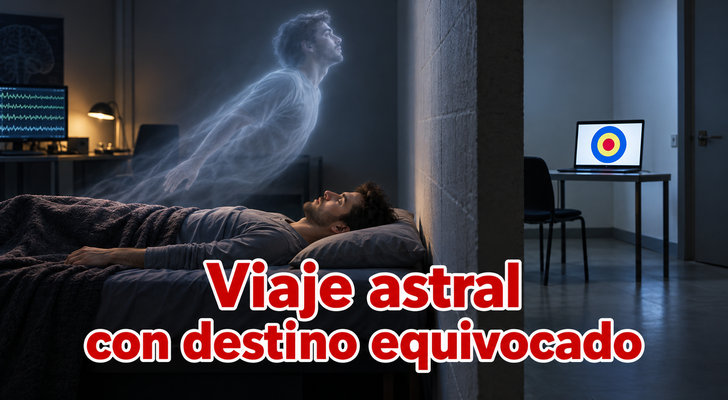 Ilustración conceptual de un viaje astral y una imagen oculta en la habitación contigua